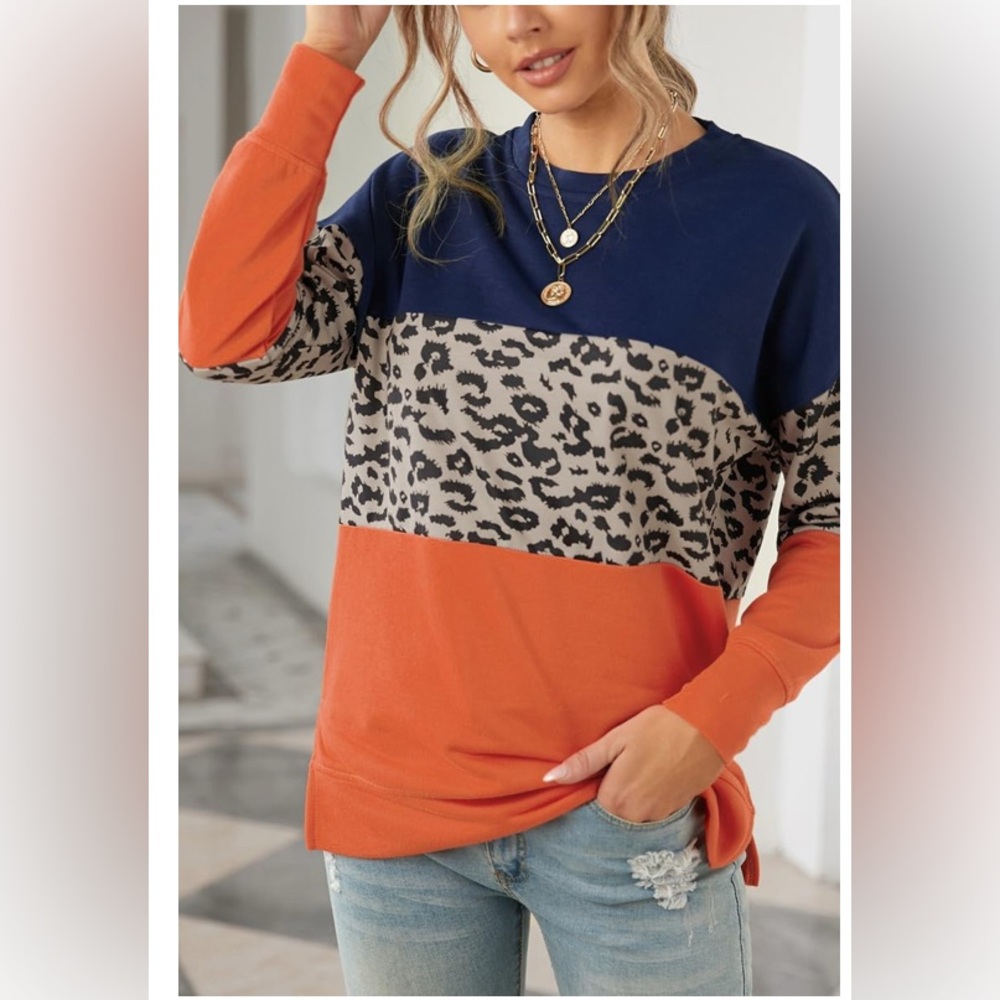 Colorblock Leopard Print Sweatshirt - Size XL